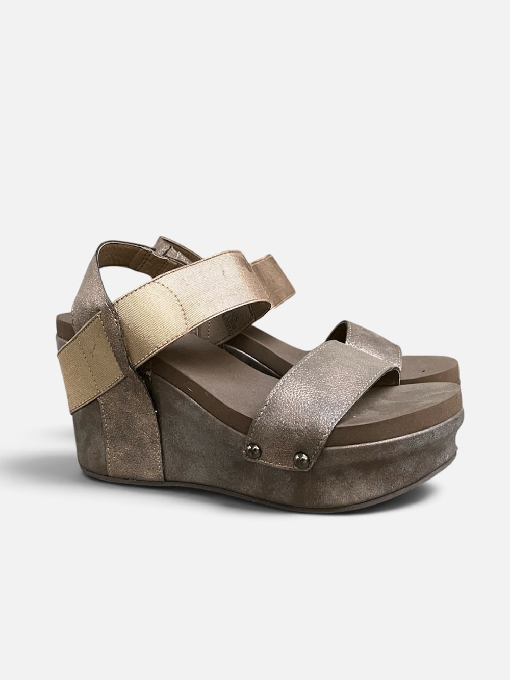 Boutique by Corkys “Agnus” Bronze Metallic Platform Wedge Sandal Sz 7